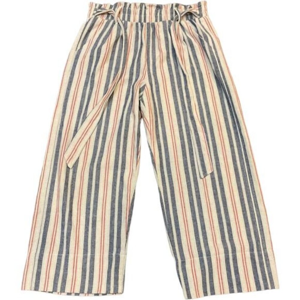 Knox Rose Striped Paperbag Pants Womens Small Tie Waist Cotton Linen High Rise